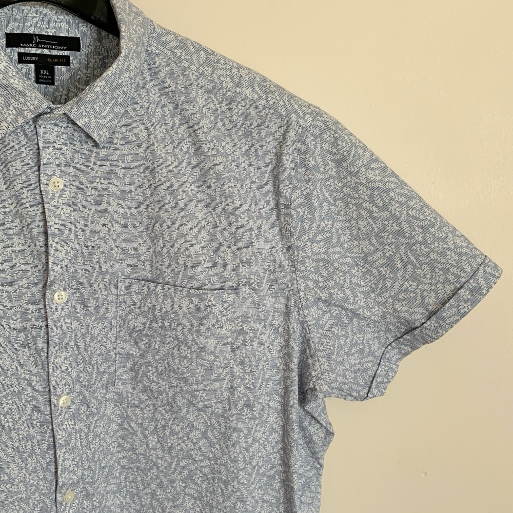 Marc Anthony Luxury Slim Fit Cotton Light Blue Floral Button Down Shirt XXL
